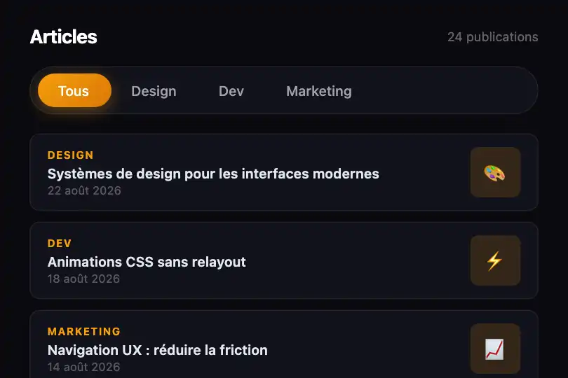 Filtres de catégories sur un blog ou un catalogue — Floating Indicator exemple 3