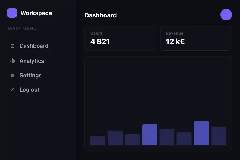 Dashboard sidebar — reveal on panel open — Stagger Menu Reveal example 1