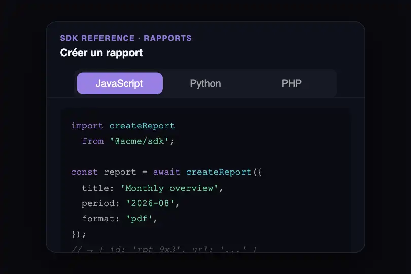Documentation technique — Exemples de code par langage — Tabs Animated exemple 2