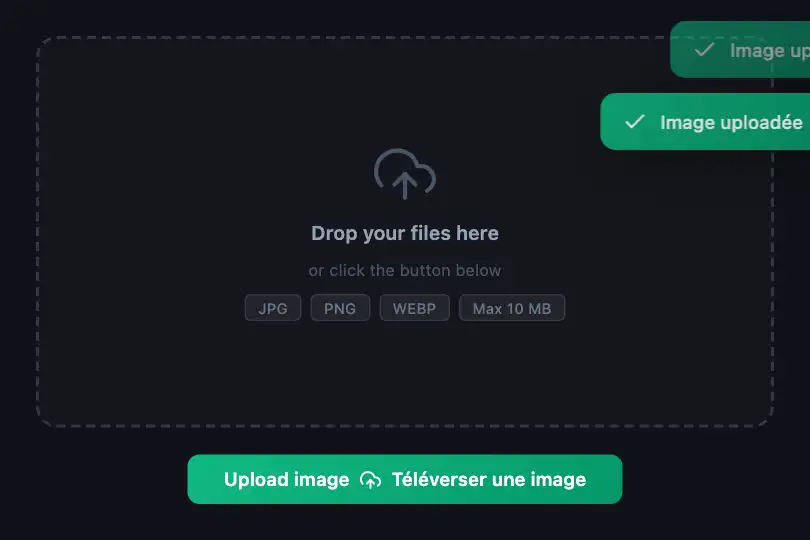Upload dropzone — Image uploaded — Toast Success example 3