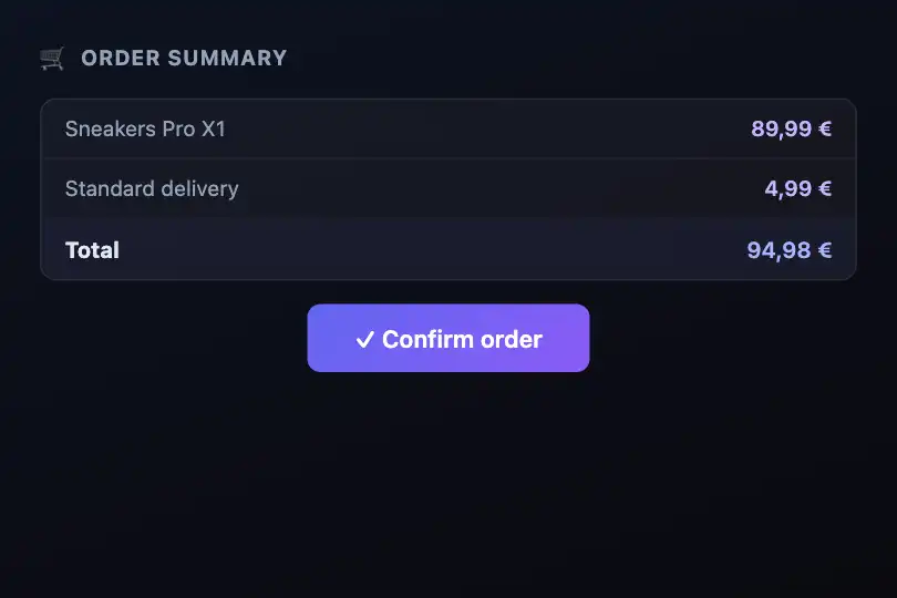 Checkout tunnel — Three-step order confirmation — Toast Stack example 3