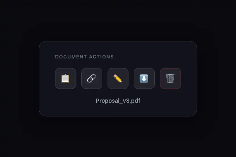 Icon action bar with labeled tooltips — Tooltip Fade example 1