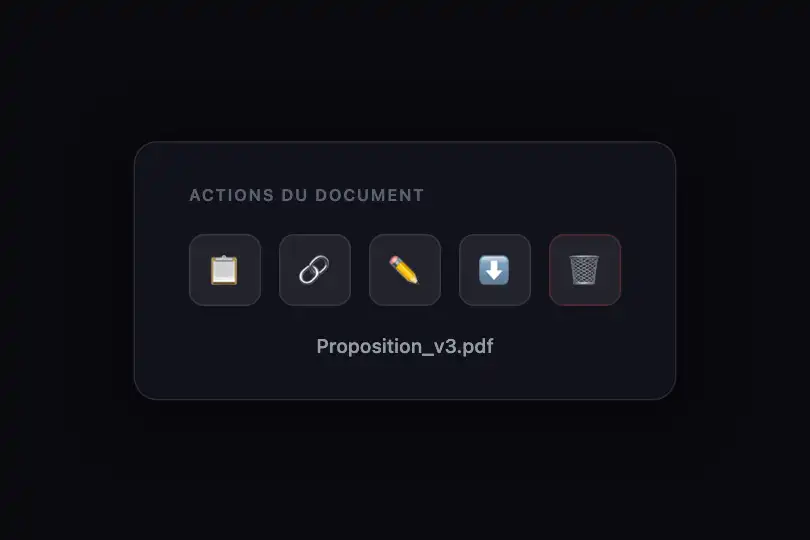 Barre d'actions avec infobulles icônes — Tooltip Fade exemple 1