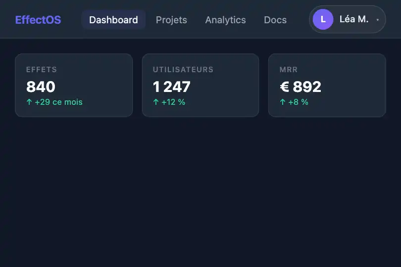 Menu compte utilisateur — Dashboard SaaS avec préférences imbriquées — Popover Menu Chain exemple 2