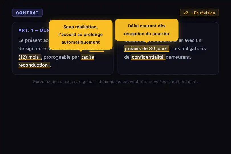 Document légal — Révision collaborative de clauses contractuelles — Annotation Layer exemple 3