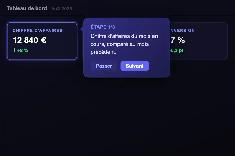 Dashboard analytics — Introduction aux indicateurs clés — Guided Tour Spotlight exemple 2