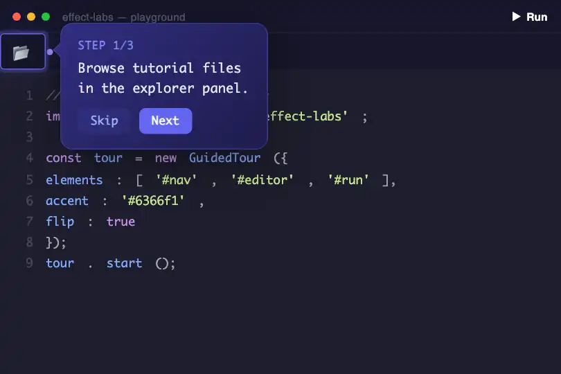 Interactive Docs — Live Tutorial in a Code Editor — Guided Tour Spotlight example 3