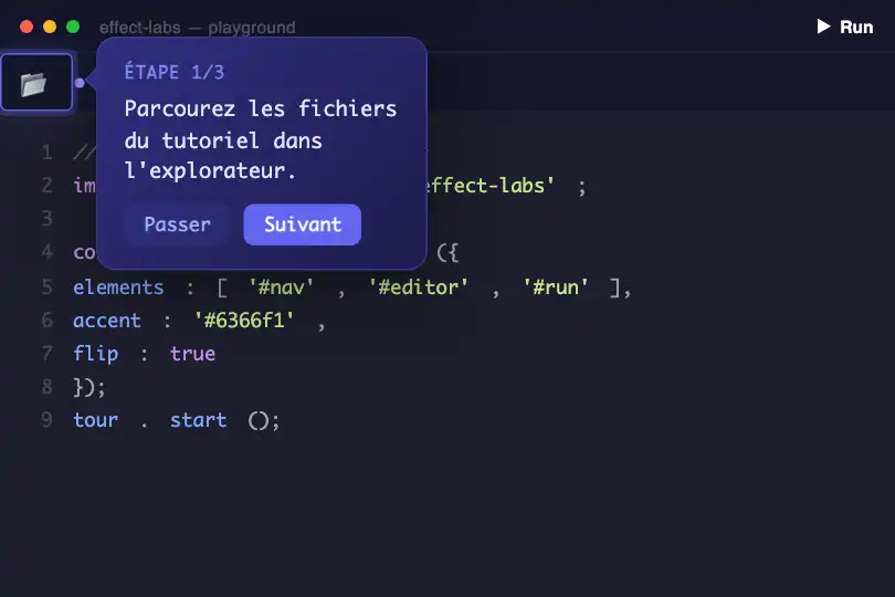Documentation interactive — Tutoriel dans un éditeur de code — Guided Tour Spotlight exemple 3