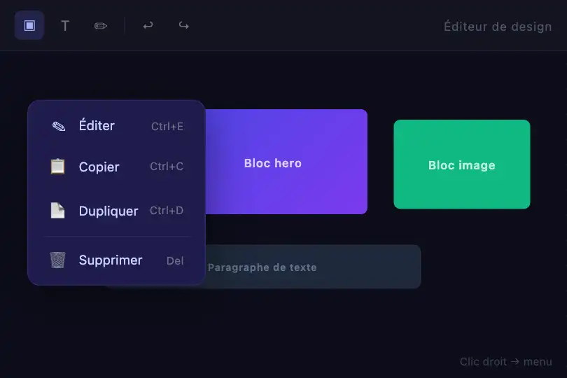 Éditeur de contenu — Actions sur élément sélectionné — Context Menu exemple 1