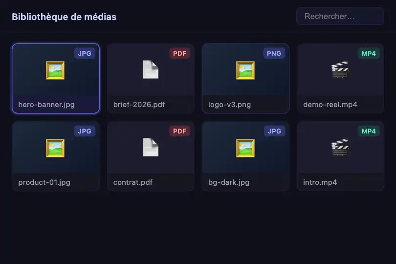 Gestionnaire d'assets — Clic droit sur une vignette fichier — Context Menu exemple 3