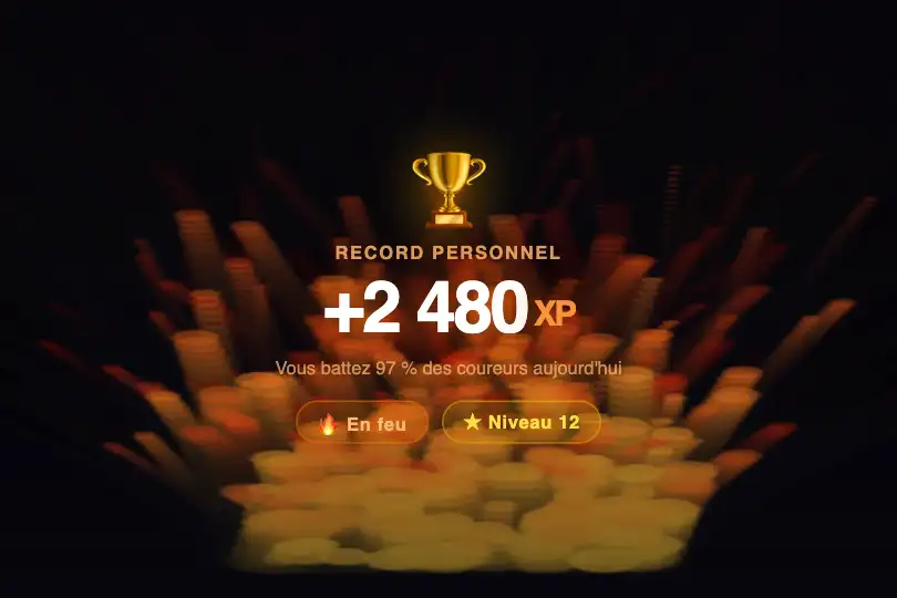 Écran de résultat gamifié — Accomplissement fitness ou apprentissage — Fire Effect exemple 2