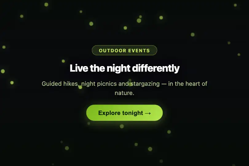 Hero / Landing — Outdoor evening events — Fireflies example 1