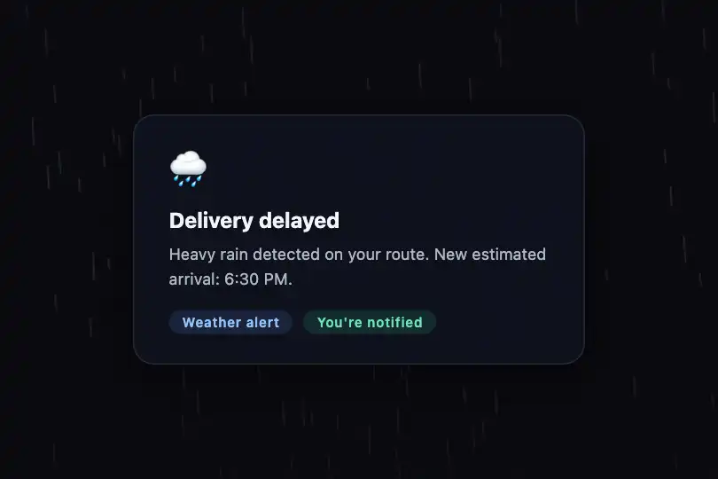Product component — Weather alert or delay notification — Rain example 2