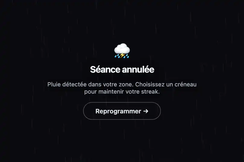 Micro-interaction de conversion — Blocage météo avec réorientation CTA — Rain exemple 3