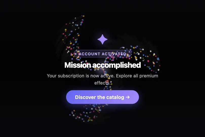 Conversion micro-interaction — Sign-up confirmation screen — Galaxy Spiral example 3