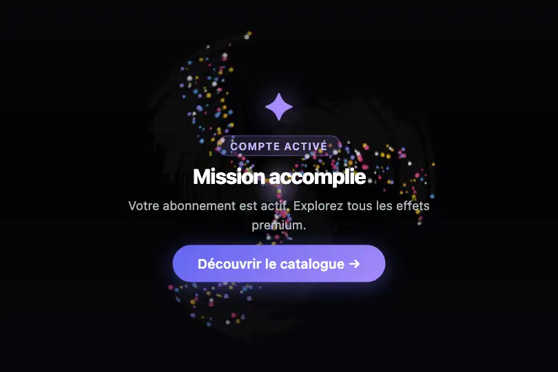 Micro-interaction de conversion — Écran de confirmation d'inscription — Galaxy Spiral exemple 3