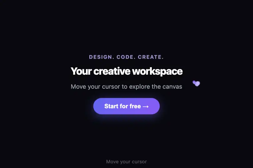 Hero / Landing — Homepage of a creative tool — Trail Effect example 1