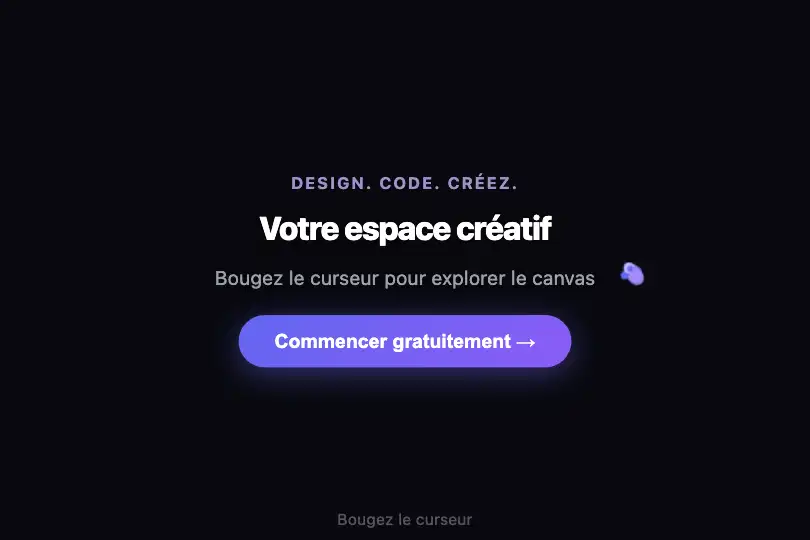 Hero / Landing — Page d'accueil d'un outil créatif — Trail Effect exemple 1