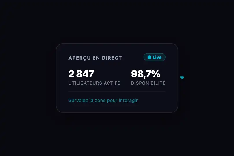 Composant produit — Zone d'aperçu interactif dans un dashboard — Trail Effect exemple 2
