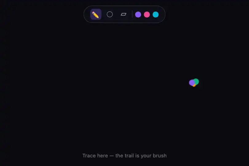 Drawing app — Full-screen creative annotation canvas — Trail Effect example 3
