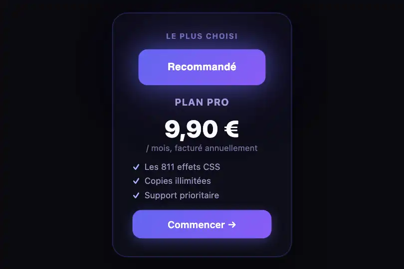 Micro-interaction de conversion — Mise en avant du plan « Recommandé » — Ambient Light Glow exemple 3