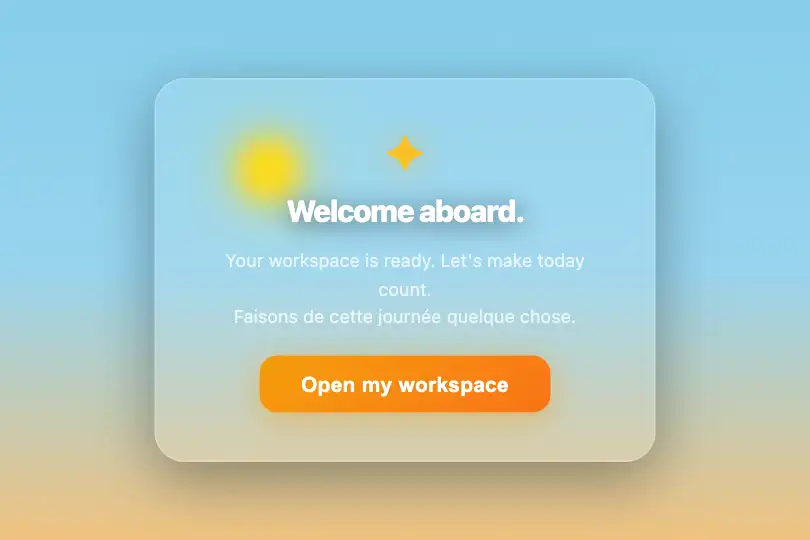 Conversion micro-interaction — Post-signup welcome screen — Day/Night Cycle example 3