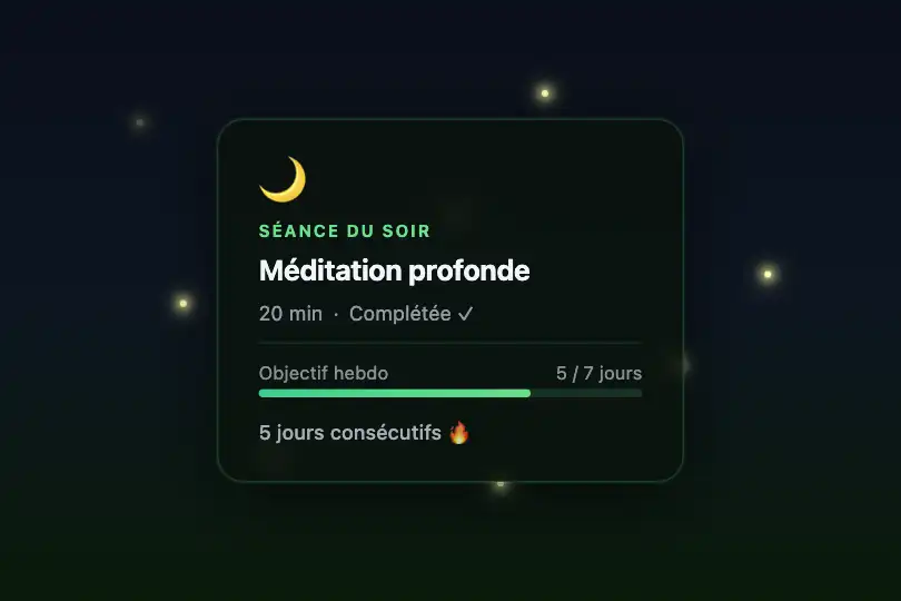 Composant produit — Carte de séance méditation ou bien-être — Fireflies exemple 2