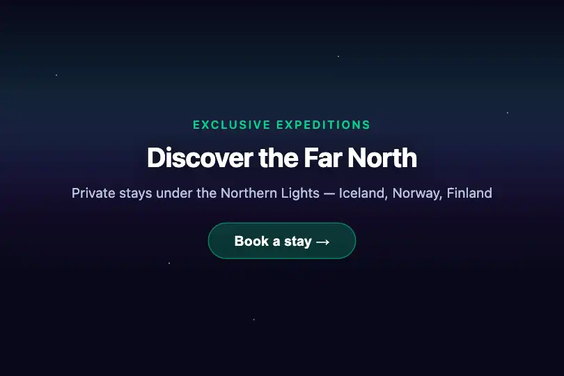 Hero / Landing — Astronomy or Nordic travel homepage — Northern Lights example 1