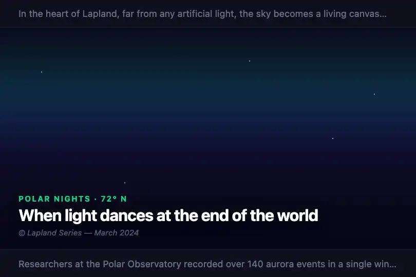 Editorial section — Full-width Arctic reportage banner — Northern Lights example 2