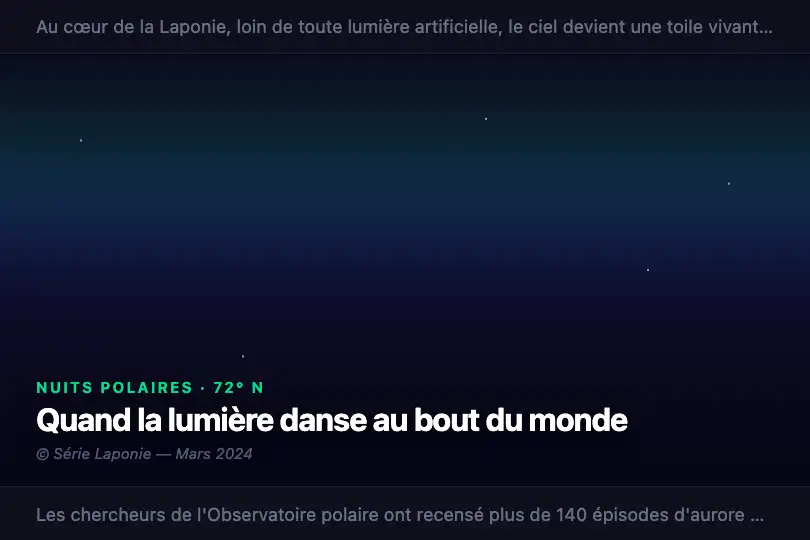 Section éditoriale — Bannière de reportage Arctique pleine largeur — Northern Lights exemple 2