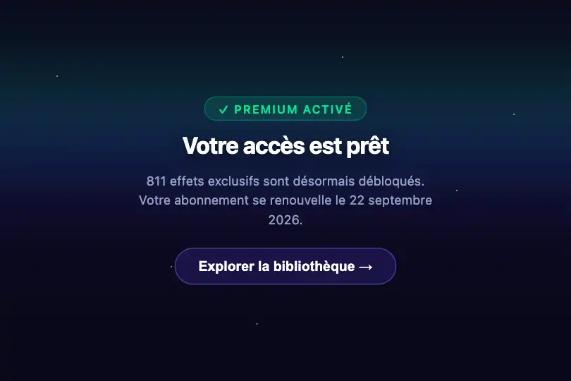 Micro-interaction de conversion — Écran de confirmation accès premium — Northern Lights exemple 3