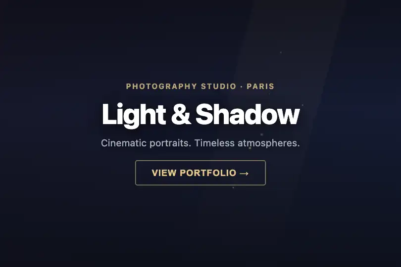 Hero / Landing — Creative studio or dark portfolio — Dust Motes example 1