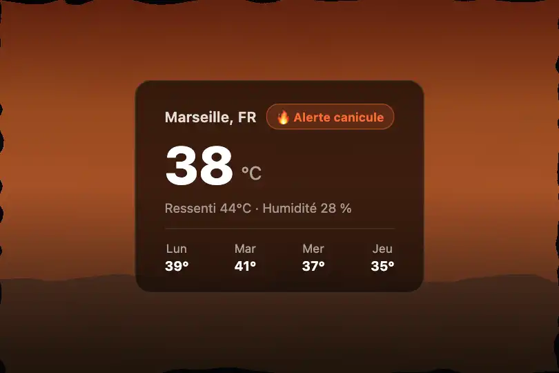 Composant produit — Widget météo ou tableau de bord canicule — Heat Haze exemple 2
