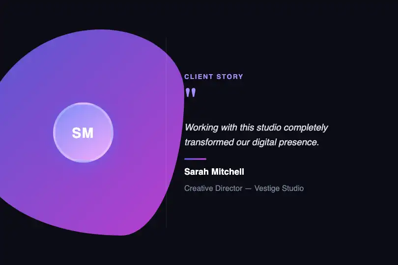 Testimonials Section — Organic blob behind a client quote — Morphing Blob example 2