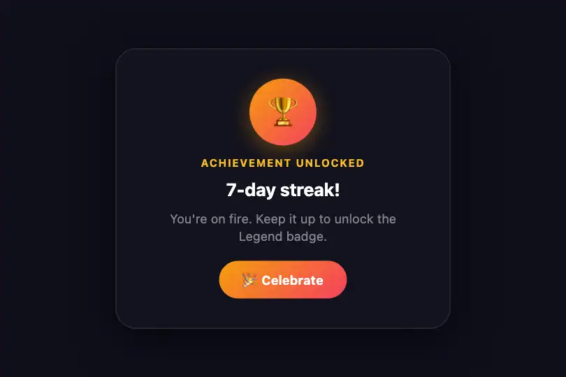 Product component — Achievement badge unlocked — Particle Explosion example 2