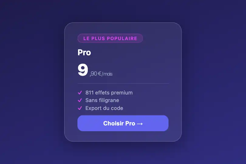 Composant produit — Bouton « Choisir ce plan » sur une carte pricing — Liquid Button exemple 2
