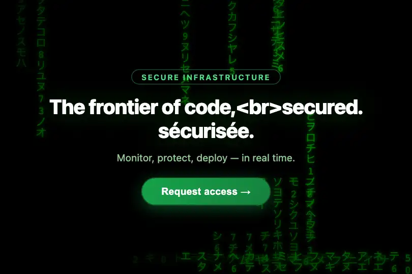 Hero / Landing — Dark tech & cybersecurity banner — Matrix Rain example 1