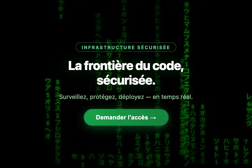 Hero / Landing — Bannière sombre tech & cybersécurité — Matrix Rain exemple 1