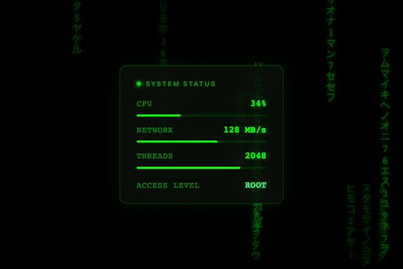 Product component — Terminal / system monitoring widget — Matrix Rain example 2