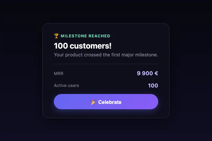 Product component — Congratulations card in a dashboard — Fireworks example 2