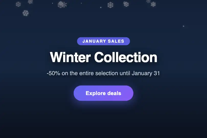 Hero / Landing — Winter sale e-commerce banner — Snow Fall example 1