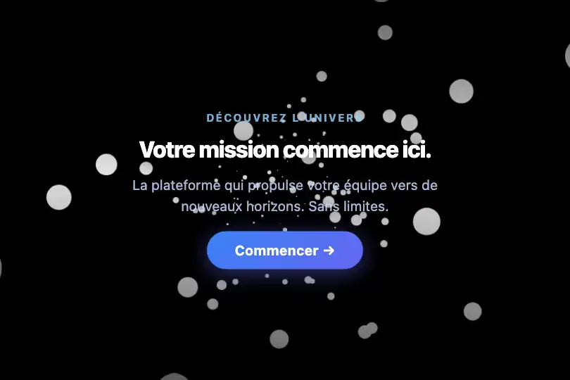 Hero / Landing — Page d'accueil produit spatial ou tech — Starfield exemple 1