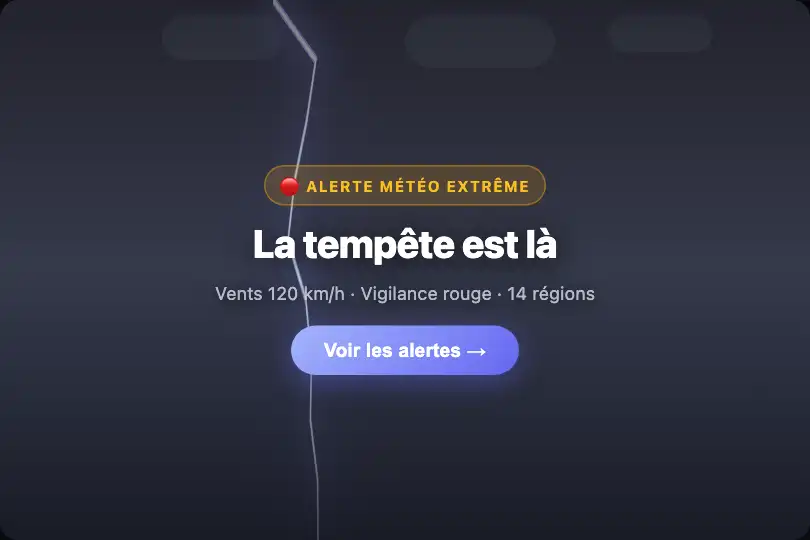 Hero / Landing — Page d'accueil d'une app météo ou jeu tempête — Lightning exemple 1