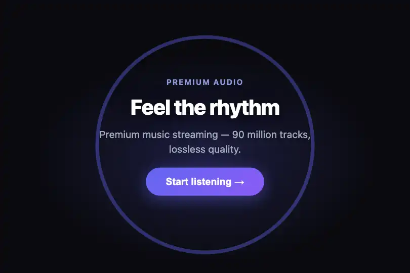 Hero / Landing — Music streaming service — Pulse Ring example 1