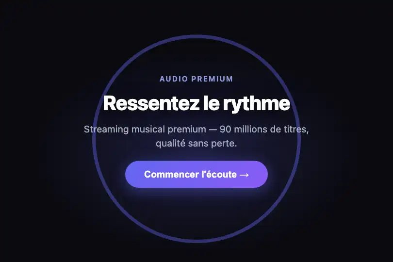 Hero / Landing — Service de streaming musical — Pulse Ring exemple 1
