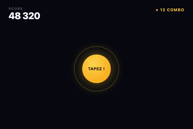 Jeu de rythme — burst « Parfait ! » à chaque note réussie — Particle Burst exemple 3