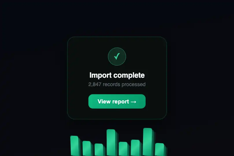 Conversion micro-interaction — Import or sync completion confirmation — 3D Bars example 3