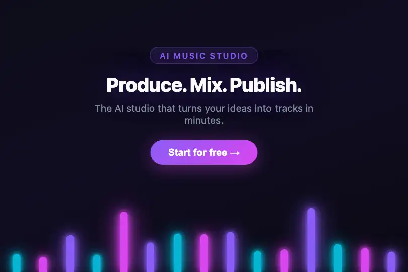 Hero / Landing — Welcome scene for an audio or gaming tool — Neon Glow Bars example 1