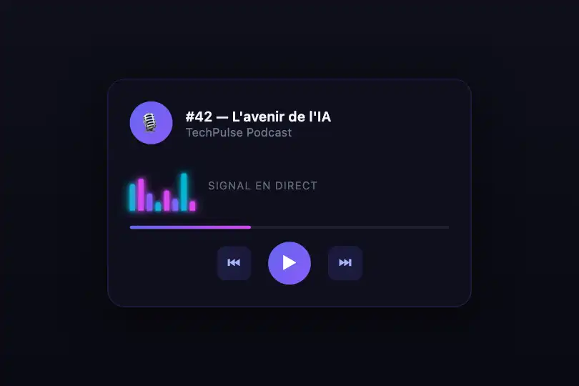 Composant produit — Widget de niveau audio dans un player ou un enregistreur — Neon Glow Bars exemple 2