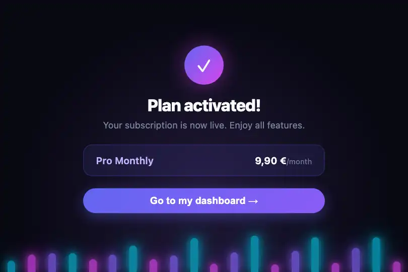 Conversion micro-interaction — Subscription activation screen — Neon Glow Bars example 3